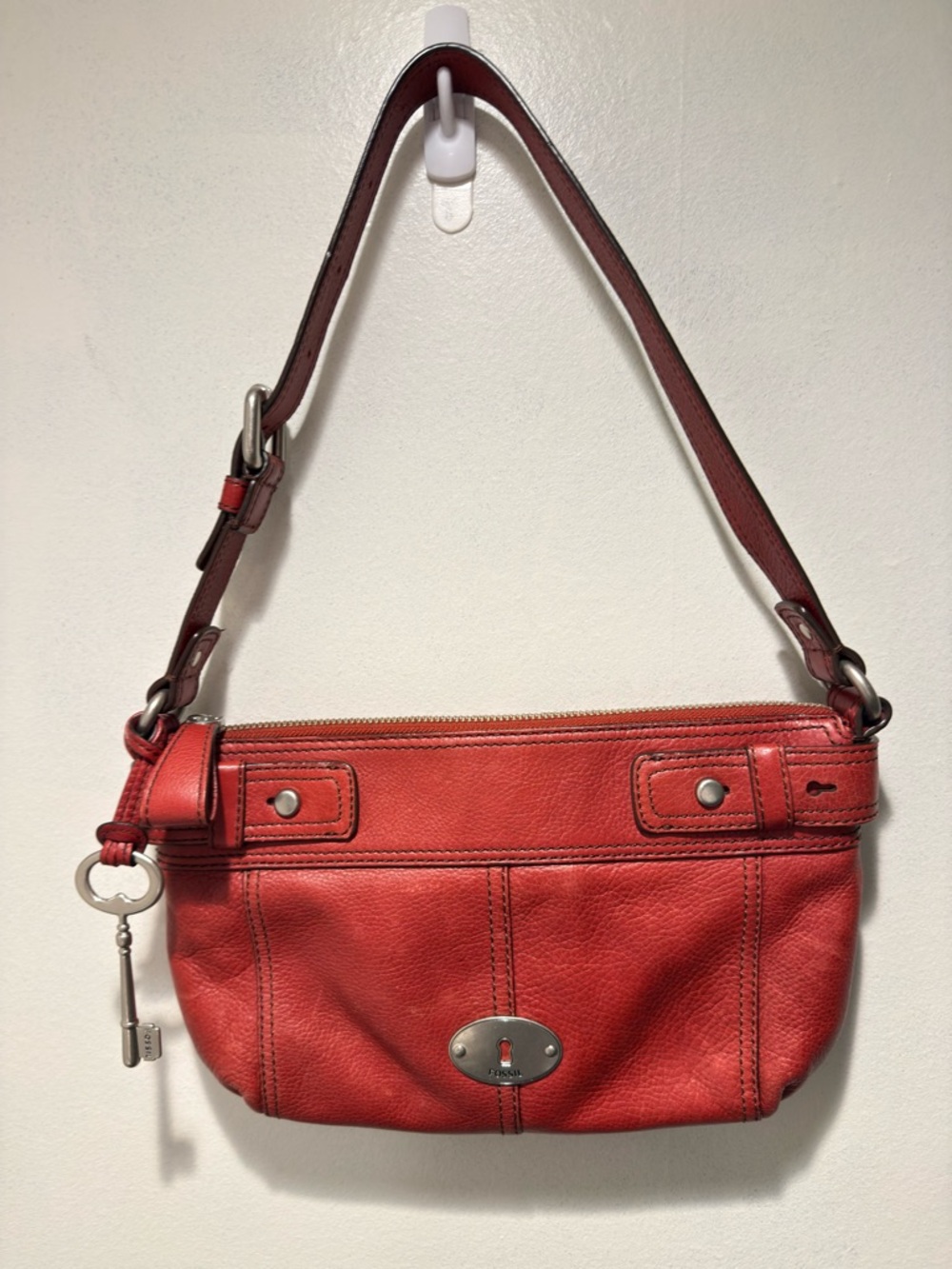 Fossil Maddox Red Leather Shoulder Bag Y2K 2000s
